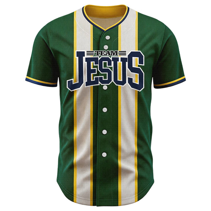 Christianartworkshop Custom Name Number Team Jesus Striped Button Up Baseball Jersey - image 1
