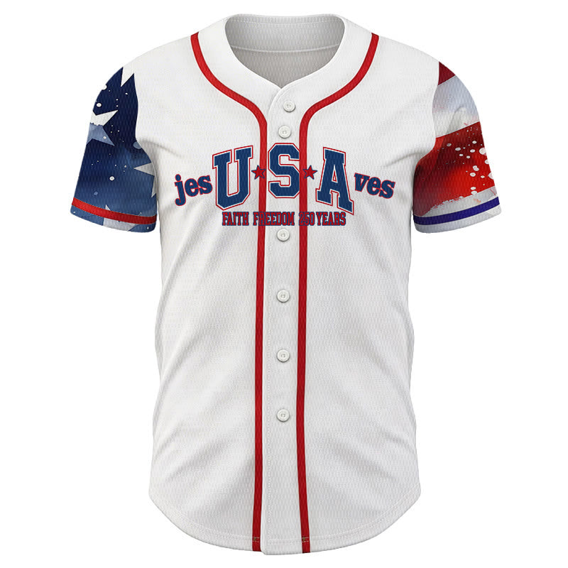 Christianartworkshop Personalized Jesus Saves USA Patriotic Faith Freedom Baseball Jersey - image 1