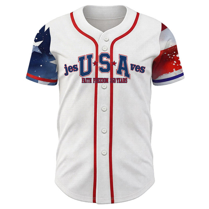 Christianartworkshop Personalized Jesus Saves USA Patriotic Faith Freedom Baseball Jersey - image 1