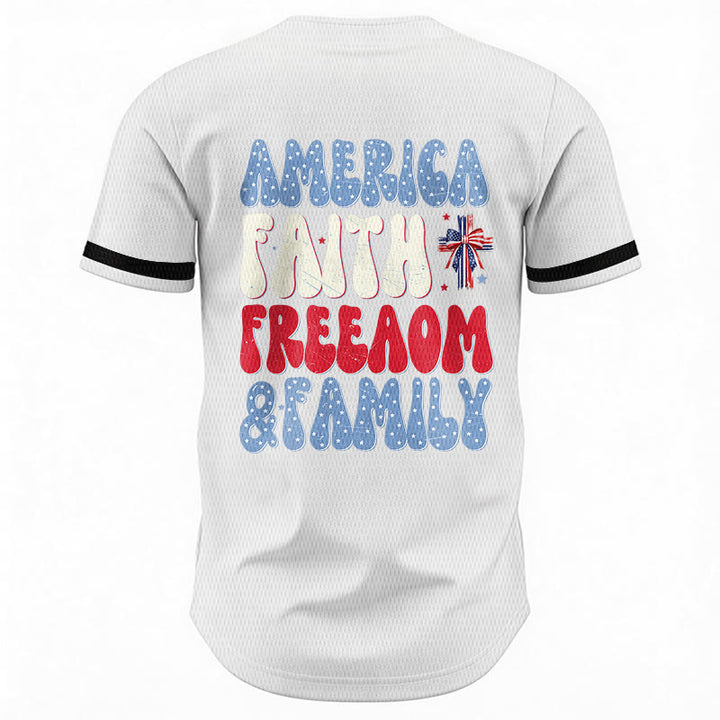 Christianartworkshop Jesus EST.1776 America Faith Freedom & Family USA Flag Print Button-Up Baseball Jersey - image 13