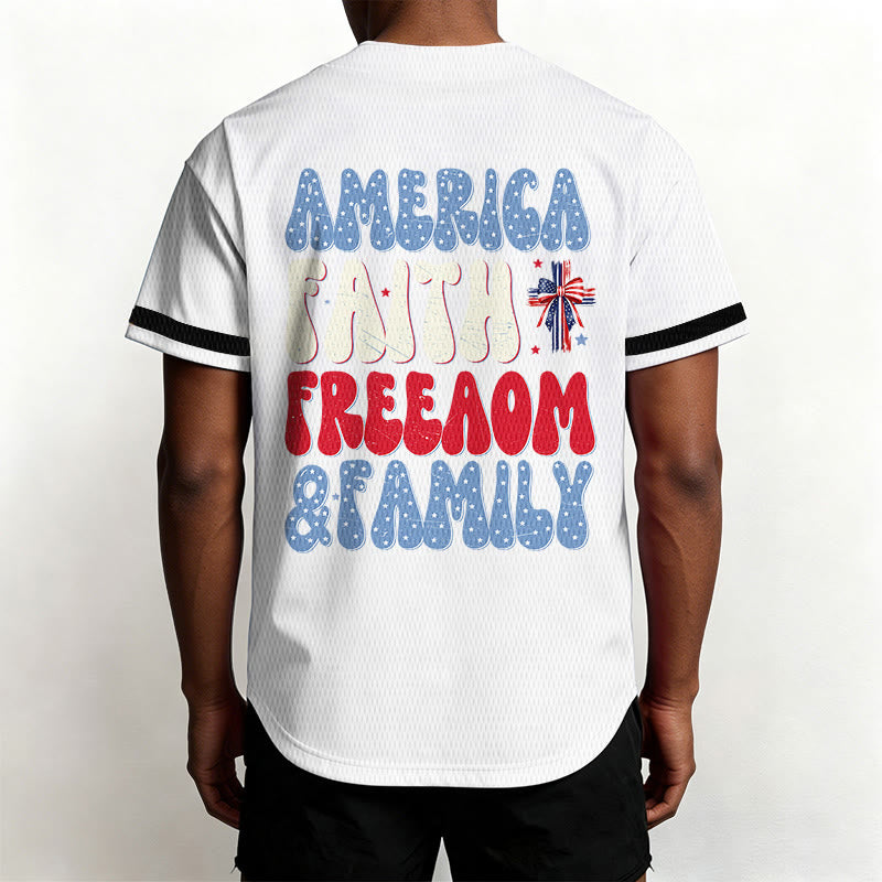 Christianartworkshop Jesus EST.1776 America Faith Freedom & Family USA Flag Print Button-Up Baseball Jersey - image 11