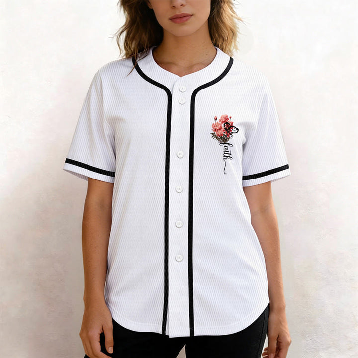 Christianartworkshop "Perhaps You Were Created For Such A Time As This" Esther 4:14 Peony Faith Print Button-Up Baseball Jersey - image 2