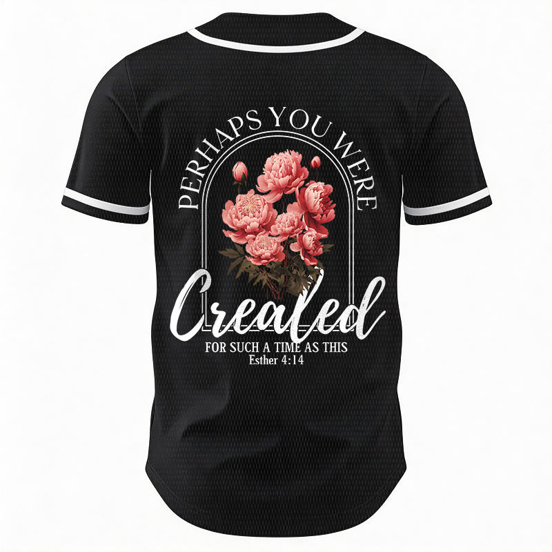 Christianartworkshop "Perhaps You Were Created For Such A Time As This" Esther 4:14 Peony Faith Print Button-Up Baseball Jersey - image 13