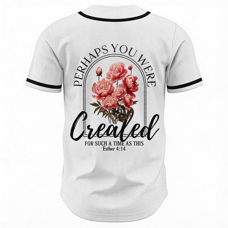Christianartworkshop "Perhaps You Were Created For Such A Time As This" Esther 4:14 Peony Faith Print Button-Up Baseball Jersey - image 6