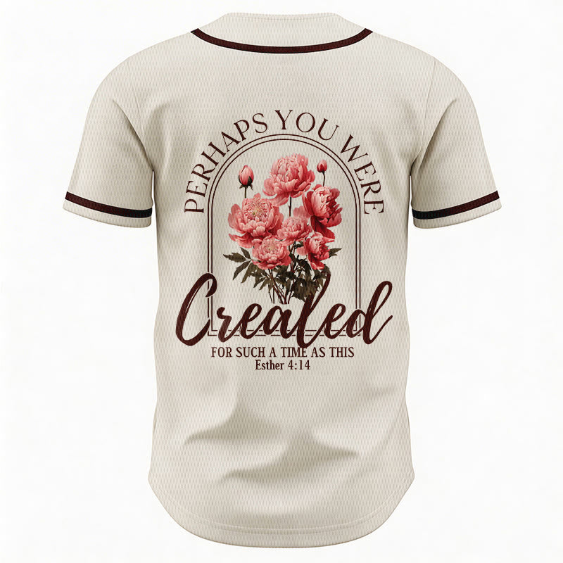 Christianartworkshop "Perhaps You Were Created For Such A Time As This" Esther 4:14 Peony Faith Print Button-Up Baseball Jersey - image 20