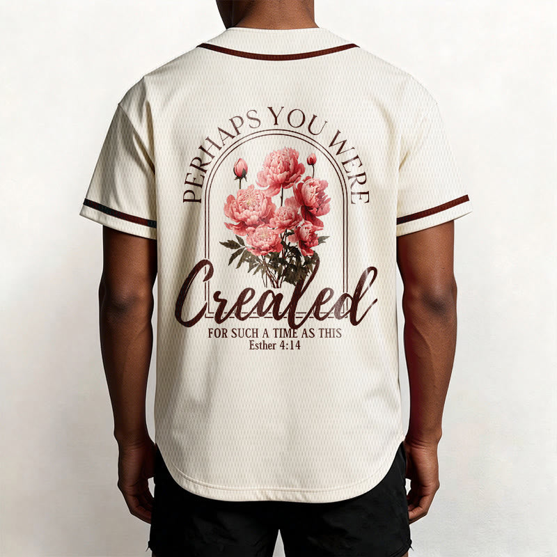 Christianartworkshop "Perhaps You Were Created For Such A Time As This" Esther 4:14 Peony Faith Print Button-Up Baseball Jersey - image 18