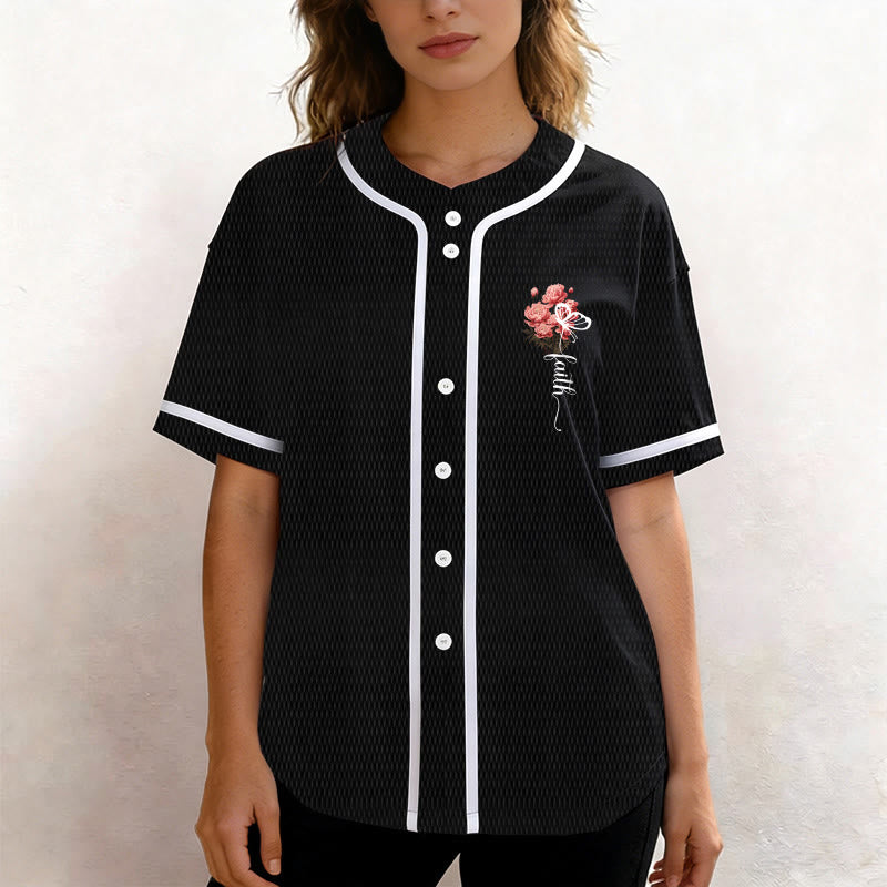 Christianartworkshop "Perhaps You Were Created For Such A Time As This" Esther 4:14 Peony Faith Print Button-Up Baseball Jersey - image 9