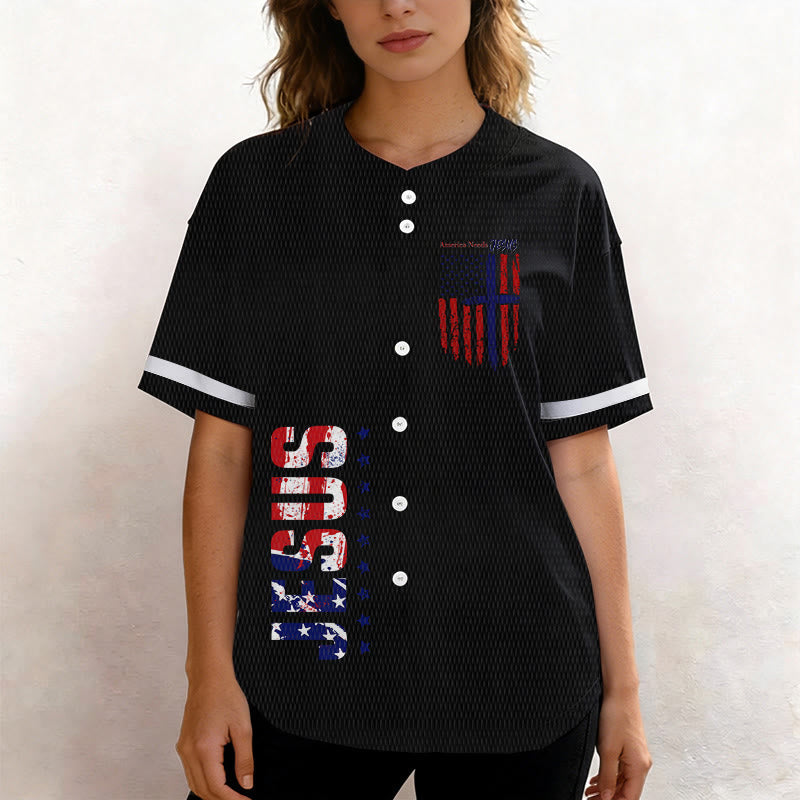 Christianartworkshop Patriotic Jesus Star Stripes Font Front Back Dual Print Black Cuff Baseball Jersey - image 9