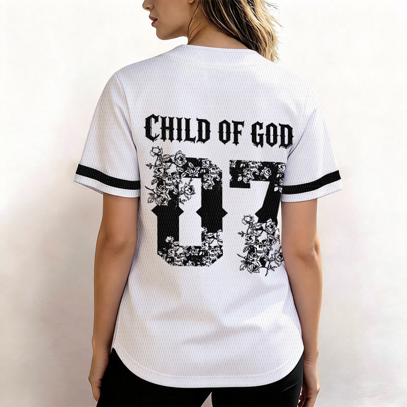 Christianartworkshop "Child Of God" Floral Filled Number 07 Button-Up Baseball Jersey - image 12