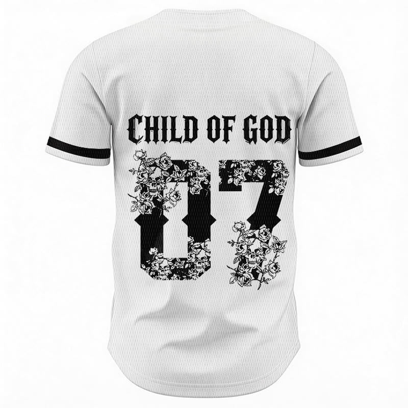 Christianartworkshop "Child Of God" Floral Filled Number 07 Button-Up Baseball Jersey - image 13