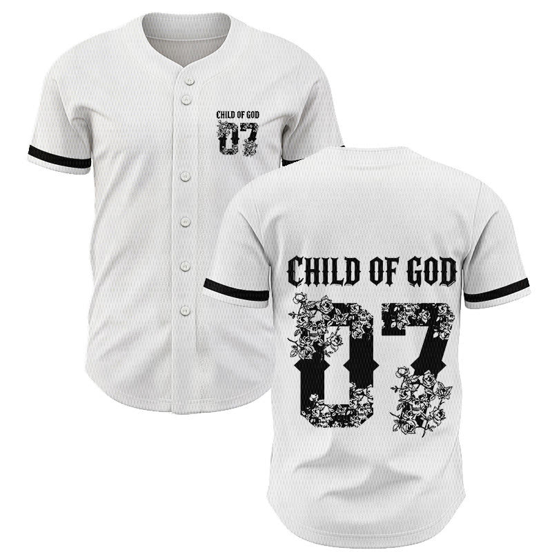 Christianartworkshop "Child Of God" Floral Filled Number 07 Button-Up Baseball Jersey - White - 5XL - image 7