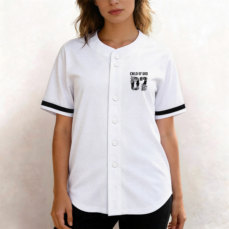 Christianartworkshop "Child Of God" Floral Filled Number 07 Button-Up Baseball Jersey - image 9