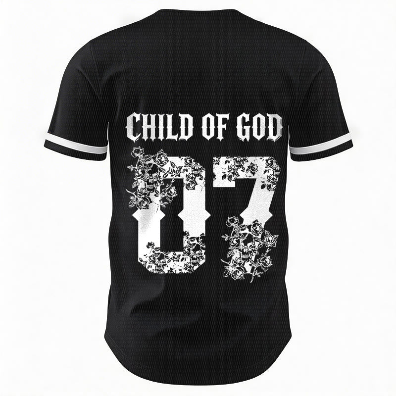 Christianartworkshop "Child Of God" Floral Filled Number 07 Button-Up Baseball Jersey - image 6