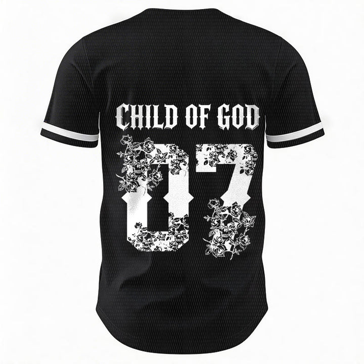 Christianartworkshop "Child Of God" Floral Filled Number 07 Button-Up Baseball Jersey - image 6