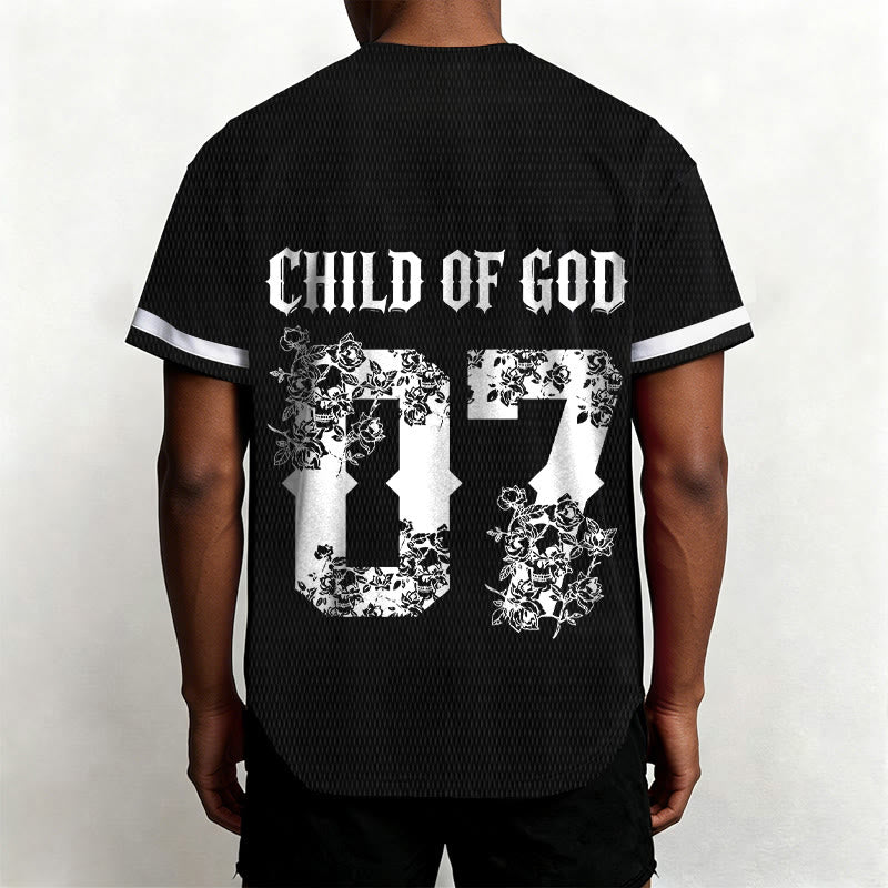 Christianartworkshop "Child Of God" Floral Filled Number 07 Button-Up Baseball Jersey - image 4