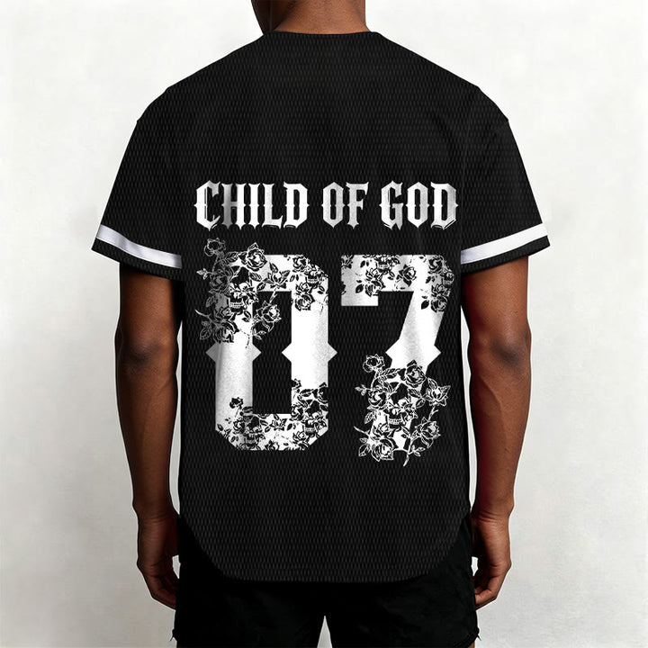Christianartworkshop "Child Of God" Floral Filled Number 07 Button-Up Baseball Jersey - image 4