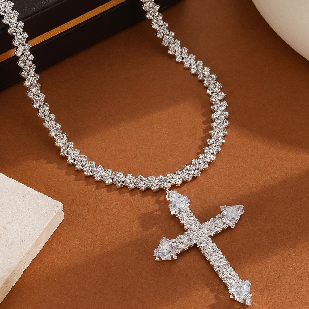 Christianartworkshop Multi-Style Radiant Arrow Tip Cross Full Sparkle Inlaid Tennis Chain Pendant Necklace: Timeless Emblem of Gentle Heavenly Guardianship - Classic Cross - image 3