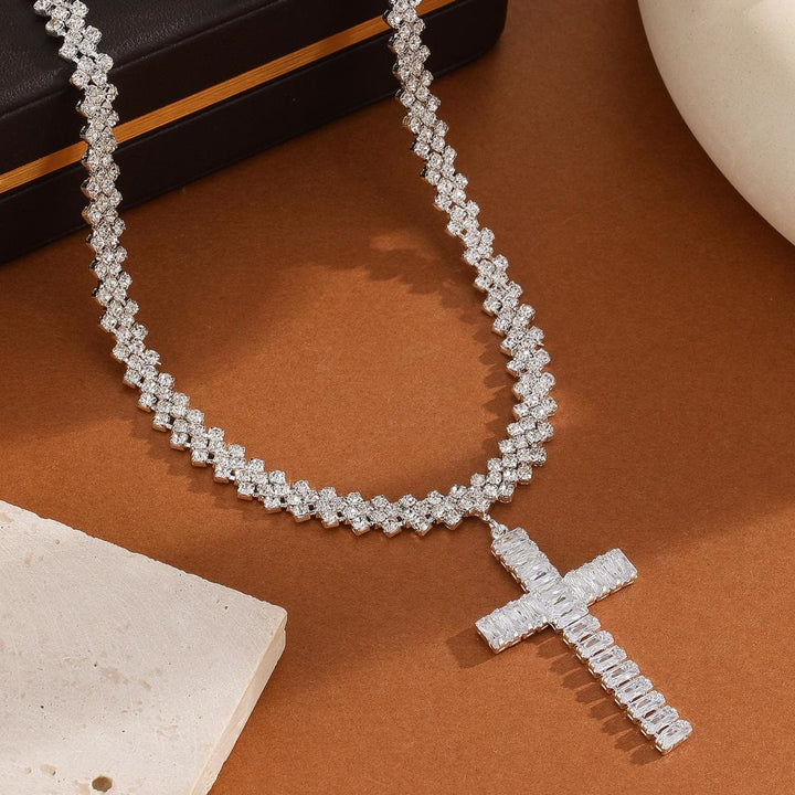 Christianartworkshop Multi-Style Radiant Arrow Tip Cross Full Sparkle Inlaid Tennis Chain Pendant Necklace: Timeless Emblem of Gentle Heavenly Guardianship - Slim Cross - image 11