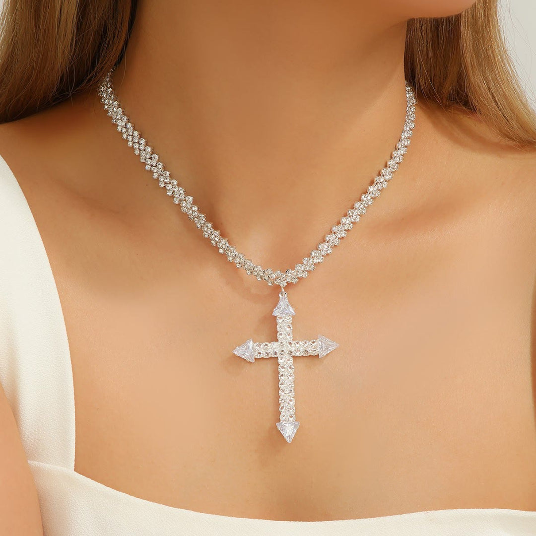 Christianartworkshop Multi-Style Radiant Arrow Tip Cross Full Sparkle Inlaid Tennis Chain Pendant Necklace: Timeless Emblem of Gentle Heavenly Guardianship - image 0