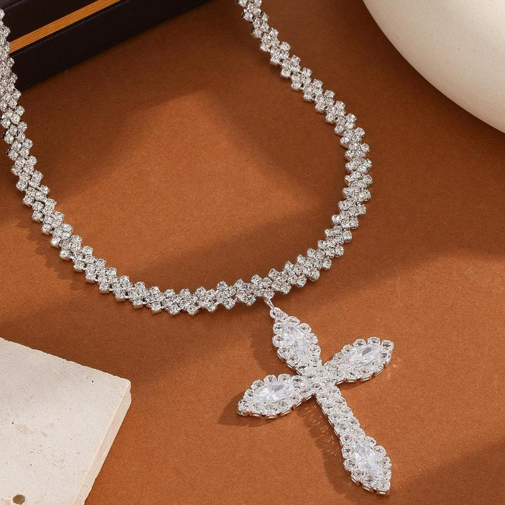 Christianartworkshop Multi-Style Radiant Arrow Tip Cross Full Sparkle Inlaid Tennis Chain Pendant Necklace: Timeless Emblem of Gentle Heavenly Guardianship - Curved Cross - image 7