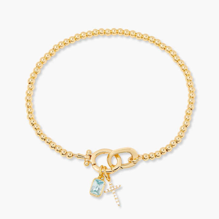 Christianartworkshop Custom Birth Month Rectangular Accent Sparkle Cross Beaded Bracelet: Timeless Emblem of Gentle Heavenly Guardianship - March - image 7