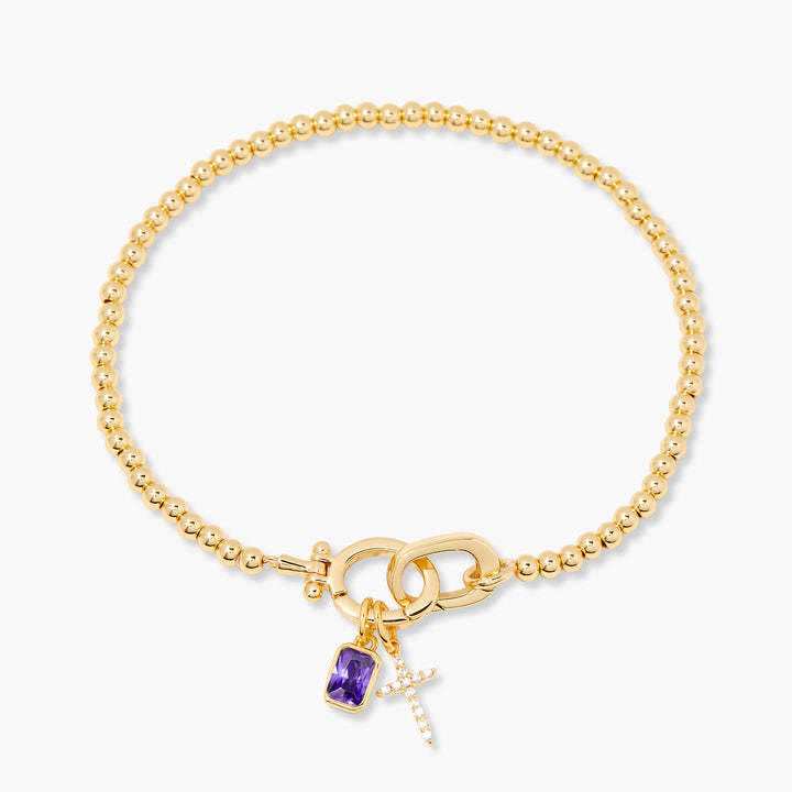 Christianartworkshop Custom Birth Month Rectangular Accent Sparkle Cross Beaded Bracelet: Timeless Emblem of Gentle Heavenly Guardianship - February - image 6