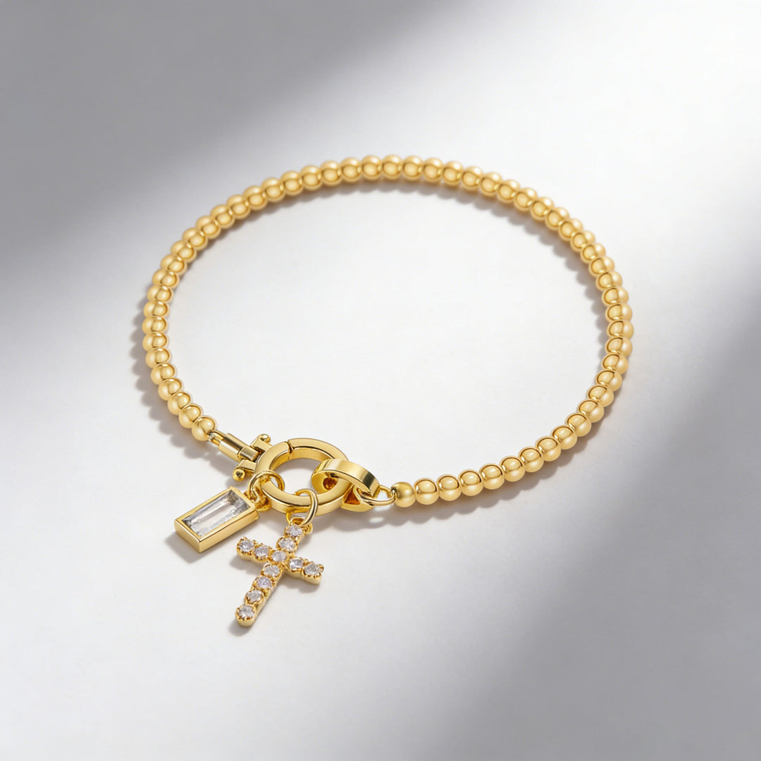Christianartworkshop Custom Birth Month Rectangular Accent Sparkle Cross Beaded Bracelet: Timeless Emblem of Gentle Heavenly Guardianship - image 3