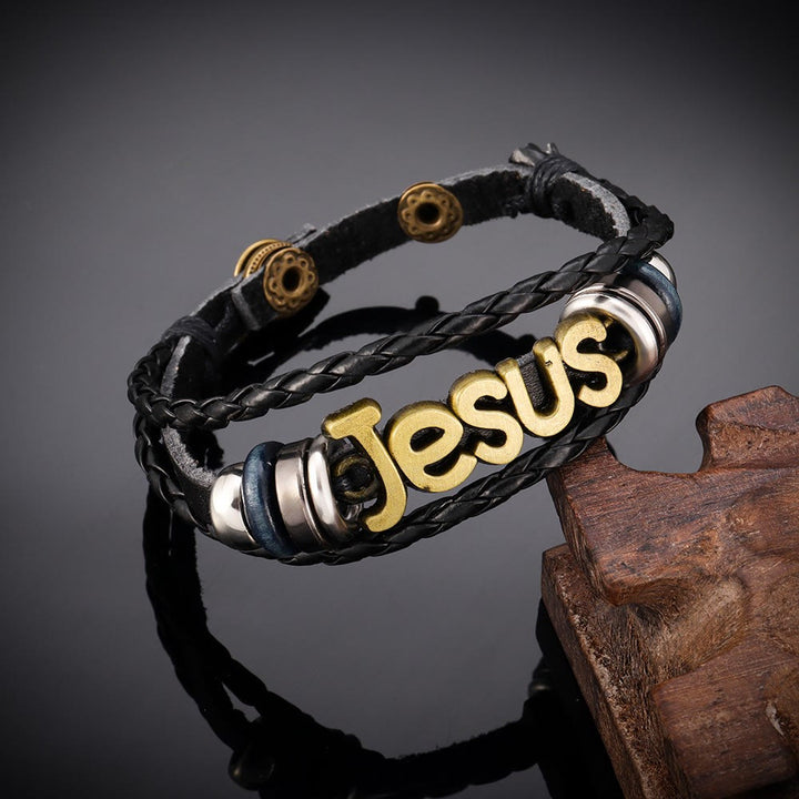 Christianartworkshop Jesus Letter Accent Woven Dual-Layer Adjustable Bracelet: Timeless Emblem of Gentle Heavenly Guardianship - Golden - image 0