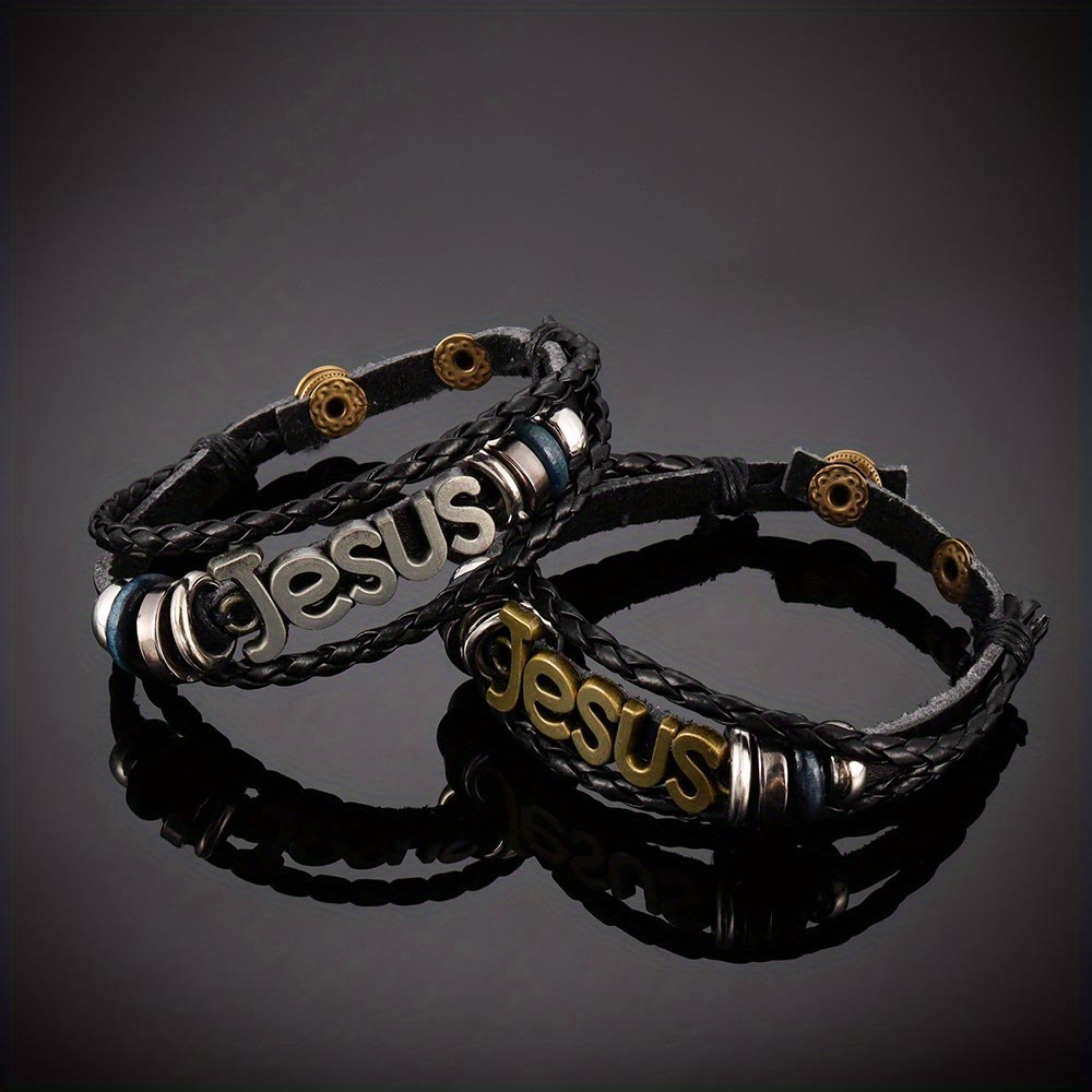 Christianartworkshop Jesus Letter Accent Woven Dual-Layer Adjustable Bracelet: Timeless Emblem of Gentle Heavenly Guardianship - image 1