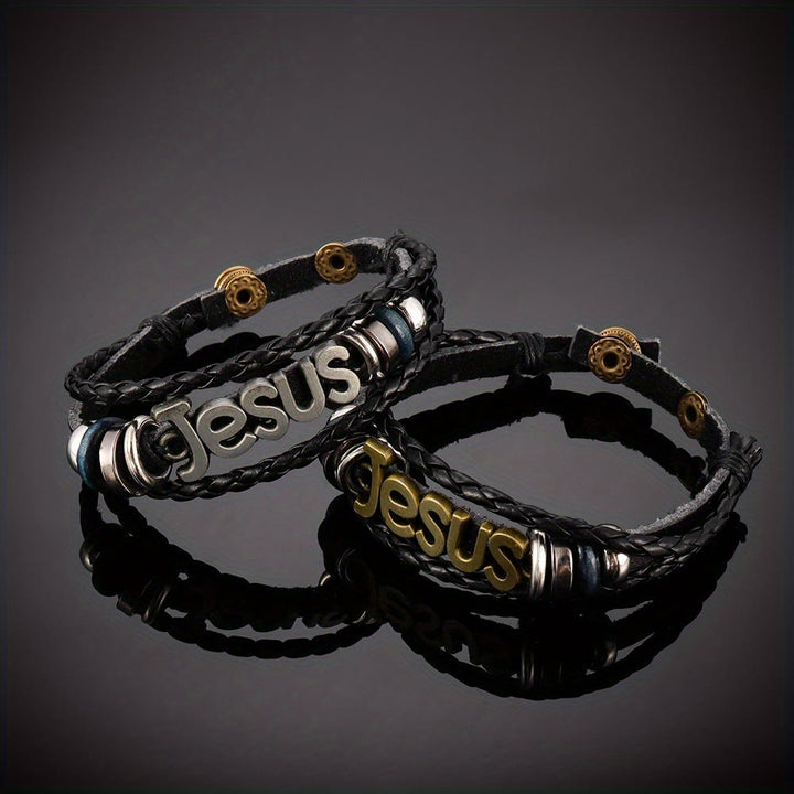 Christianartworkshop Jesus Letter Accent Woven Dual-Layer Adjustable Bracelet: Timeless Emblem of Gentle Heavenly Guardianship - image 1