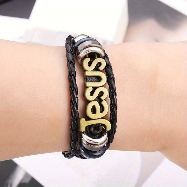 Christianartworkshop Jesus Letter Accent Woven Dual-Layer Adjustable Bracelet: Timeless Emblem of Gentle Heavenly Guardianship - image 2