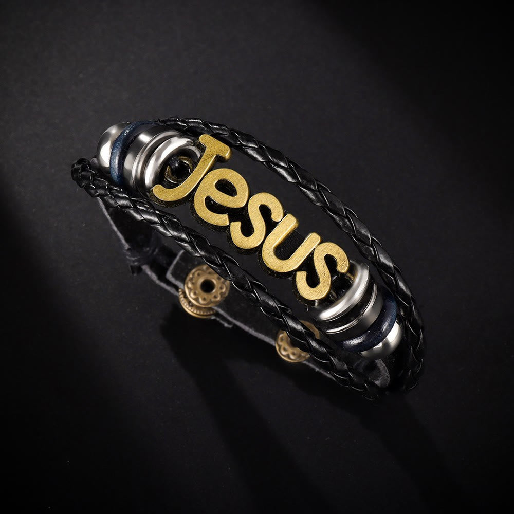 Christianartworkshop Jesus Letter Accent Woven Dual-Layer Adjustable Bracelet: Timeless Emblem of Gentle Heavenly Guardianship - image 4