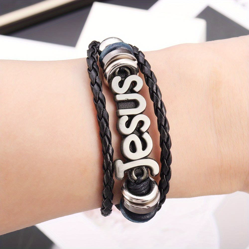 Christianartworkshop Jesus Letter Accent Woven Dual-Layer Adjustable Bracelet: Timeless Emblem of Gentle Heavenly Guardianship - image 7