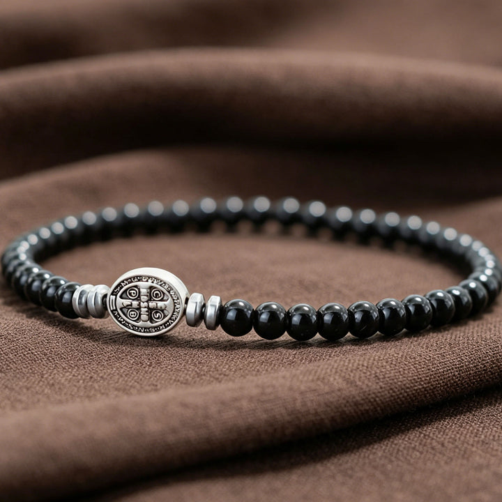 FREE Today: Saint Benedict Medal Natural Stone Bead Single Stretch Stackable Bracelet: Timeless Emblem of Gentle Heavenly Guardianship - Black Onyx - image 7