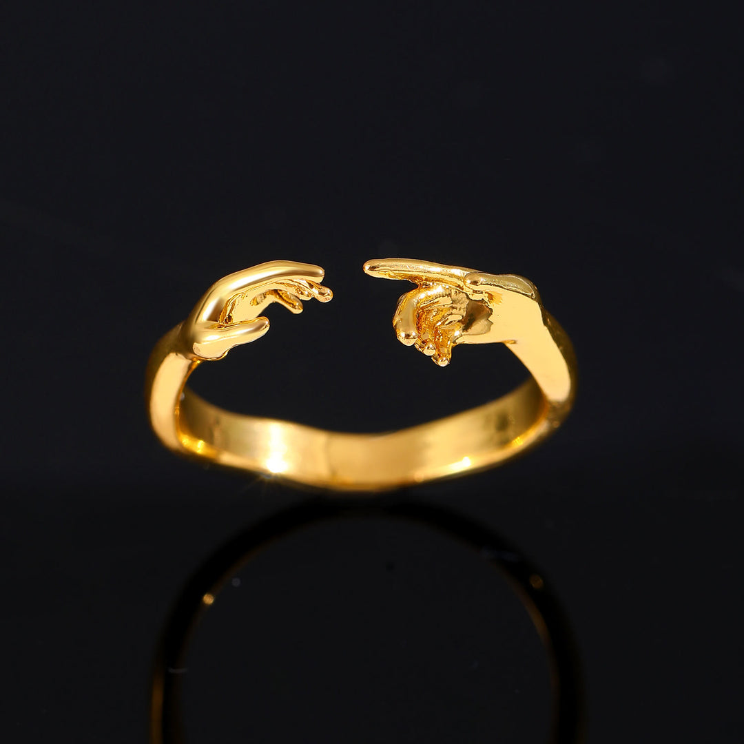Christianartworkshop Creation of Adam Touching Hands Open Adjustable Faith Ring: Timeless Emblem of Gentle Heavenly Guardianship - Golden(Suitable for US sizes 7-11) - image 4