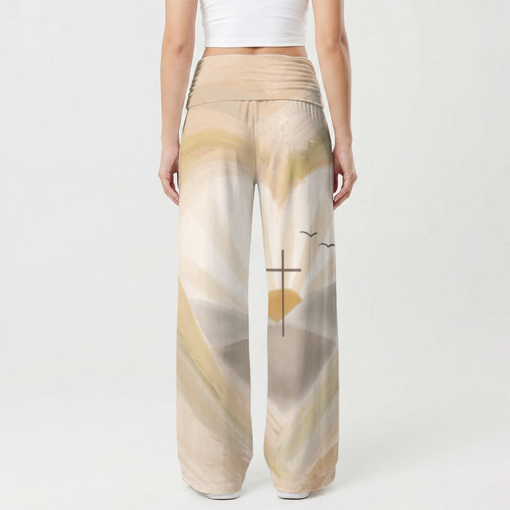 Christianartworkshop Watercolor Heart Halo Cross Seagull Sunrise Landscape High Waist Wide Leg Pants - image 2