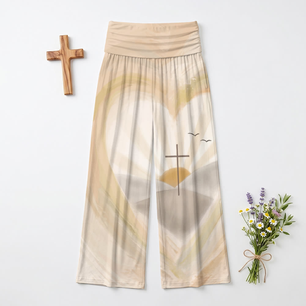 Christianartworkshop Watercolor Heart Halo Cross Seagull Sunrise Landscape High Waist Wide Leg Pants - US22,UK/AU26,EU54(6XL) - image 0