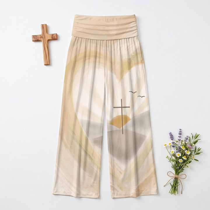 Christianartworkshop Watercolor Heart Halo Cross Seagull Sunrise Landscape High Waist Wide Leg Pants - US22,UK/AU26,EU54(6XL) - image 0