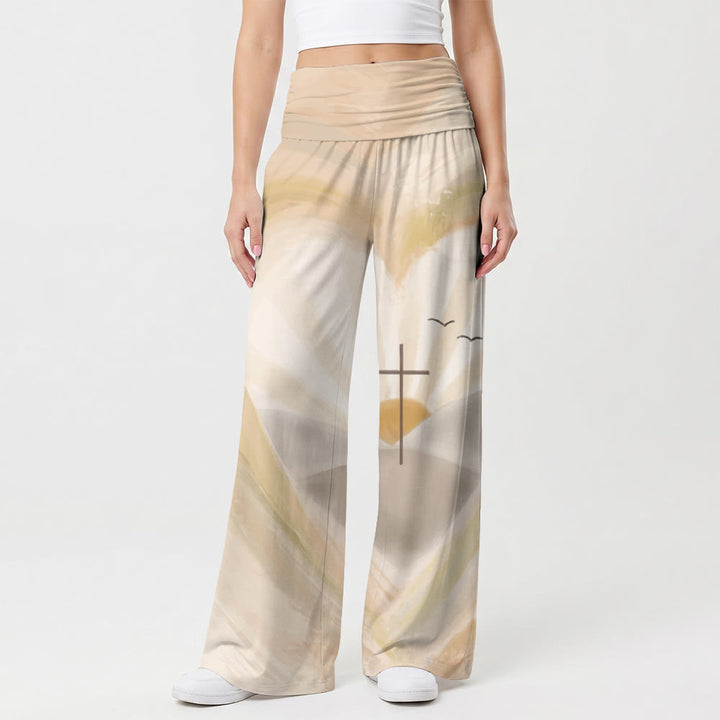 Christianartworkshop Watercolor Heart Halo Cross Seagull Sunrise Landscape High Waist Wide Leg Pants - image 1