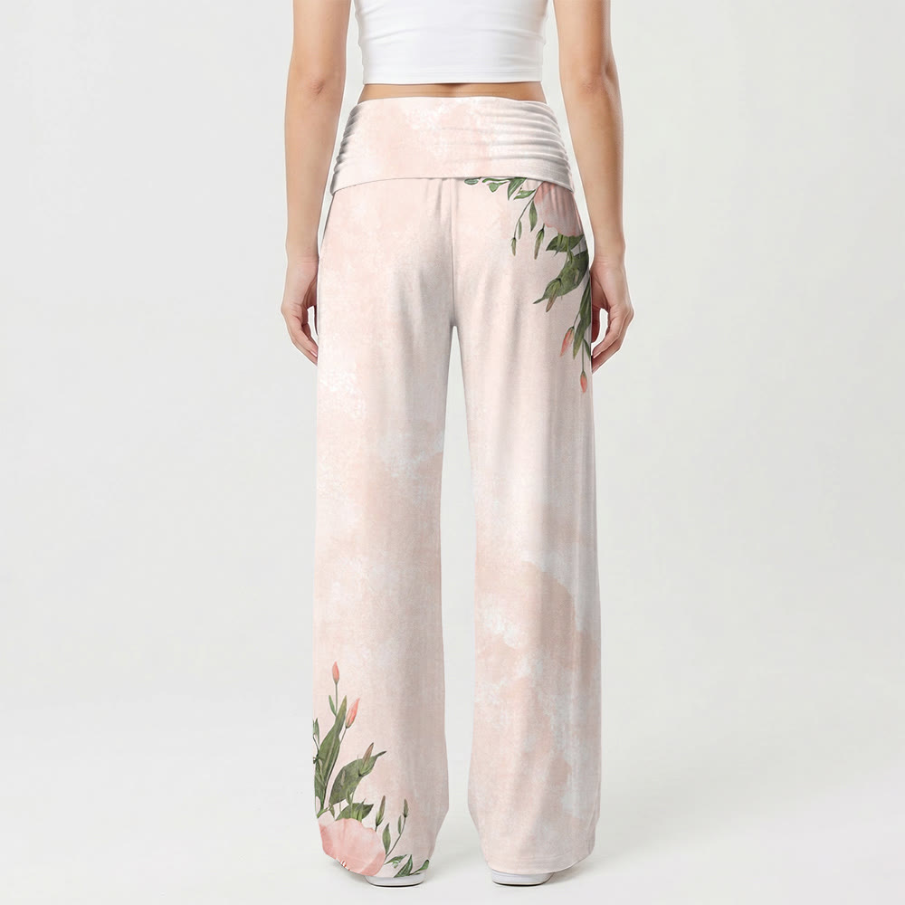 Christianartworkshop Washed Blush Gradient Background Corner Peony Cross Proverbs 3:5 Scripture Text High Waist Wide Leg Pants - image 1