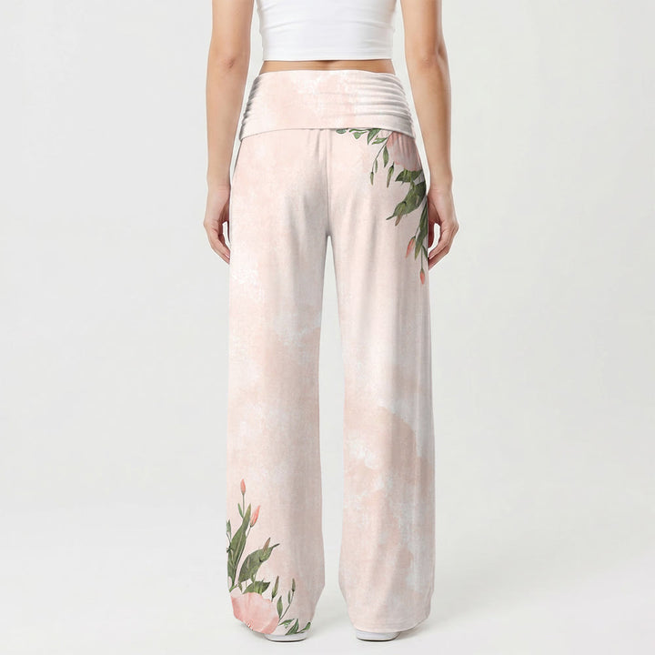Christianartworkshop Washed Blush Gradient Background Corner Peony Cross Proverbs 3:5 Scripture Text High Waist Wide Leg Pants - image 1