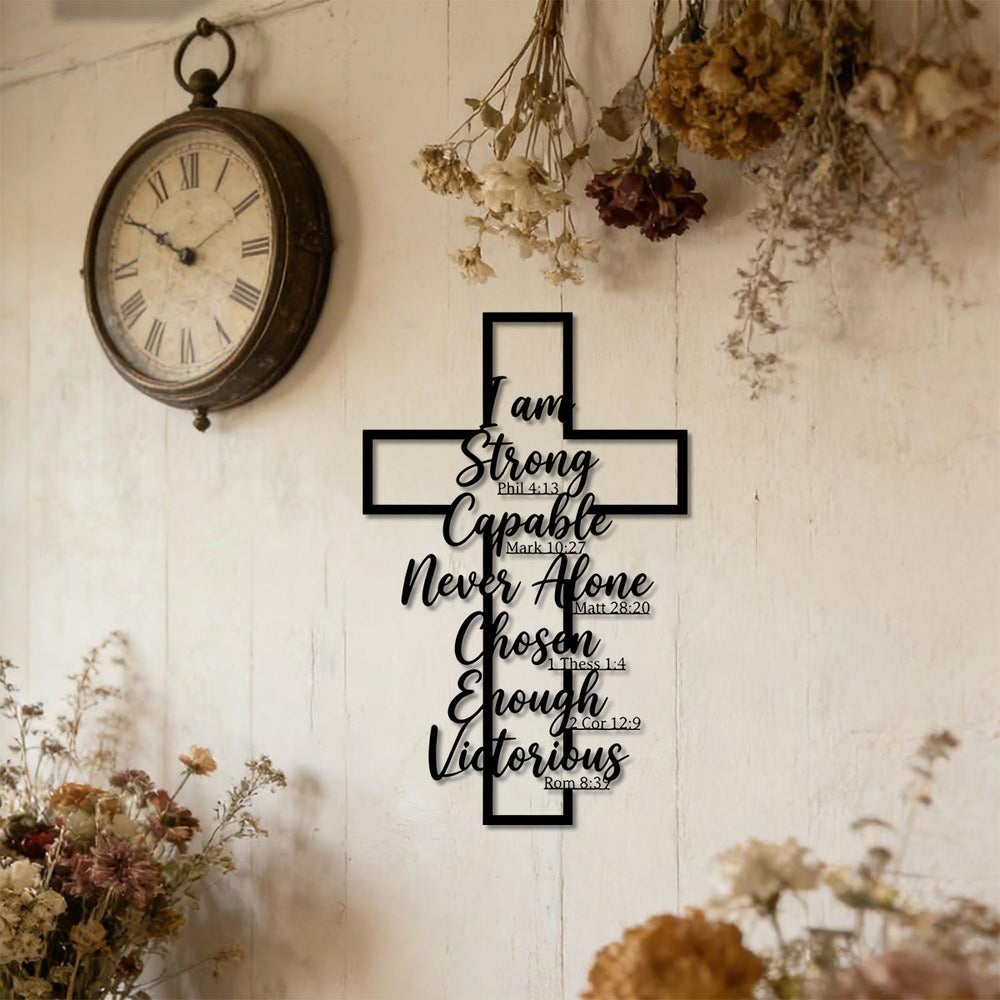 Christianartworkshop Hollow Frame Cross Biblical Affirmation Scripture Metal Wall Decor: Timeless Emblem of Sacred Redemptive Grace - image 1