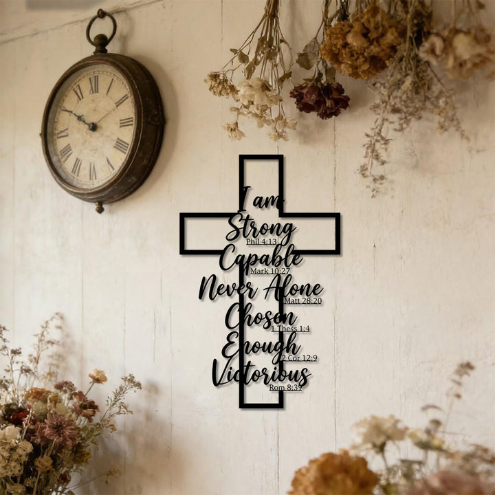 Christianartworkshop Hollow Frame Cross Biblical Affirmation Scripture Metal Wall Decor: Timeless Emblem of Sacred Redemptive Grace - image 1