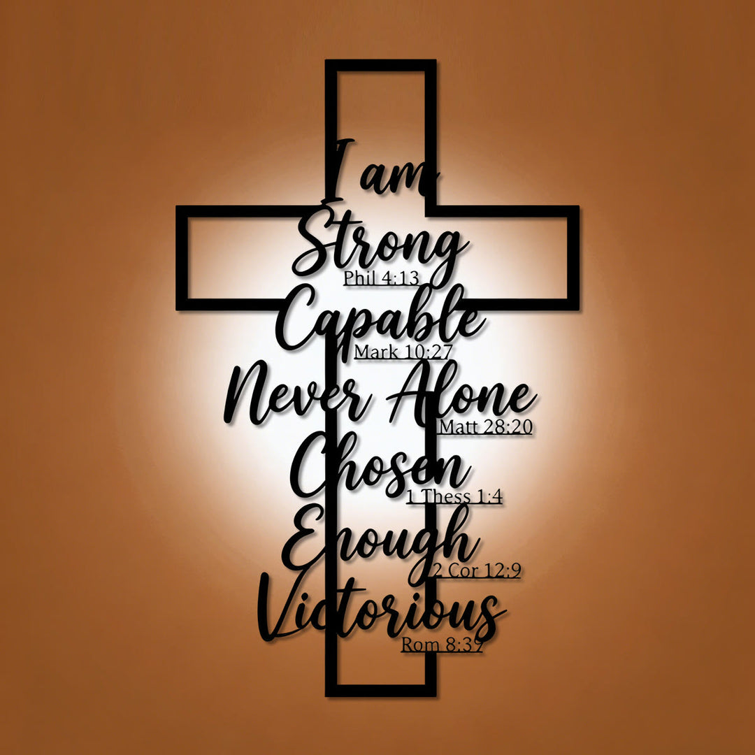 Christianartworkshop Hollow Frame Cross Biblical Affirmation Scripture Metal Wall Decor: Timeless Emblem of Sacred Redemptive Grace - image 0
