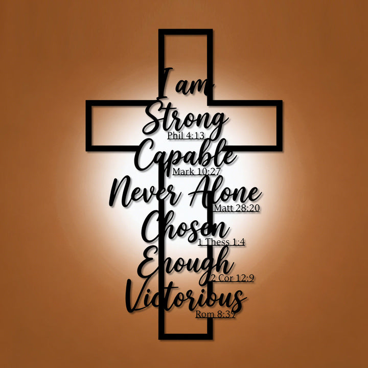 Christianartworkshop Hollow Frame Cross Biblical Affirmation Scripture Metal Wall Decor: Timeless Emblem of Sacred Redemptive Grace - image 0