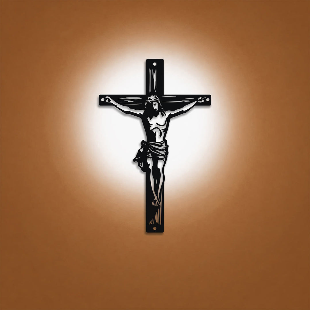 Christianartworkshop Jesus Crucifix Silhouette Metal Wall Decor: Timeless Emblem of Sacred Redemptive Grace - image 0
