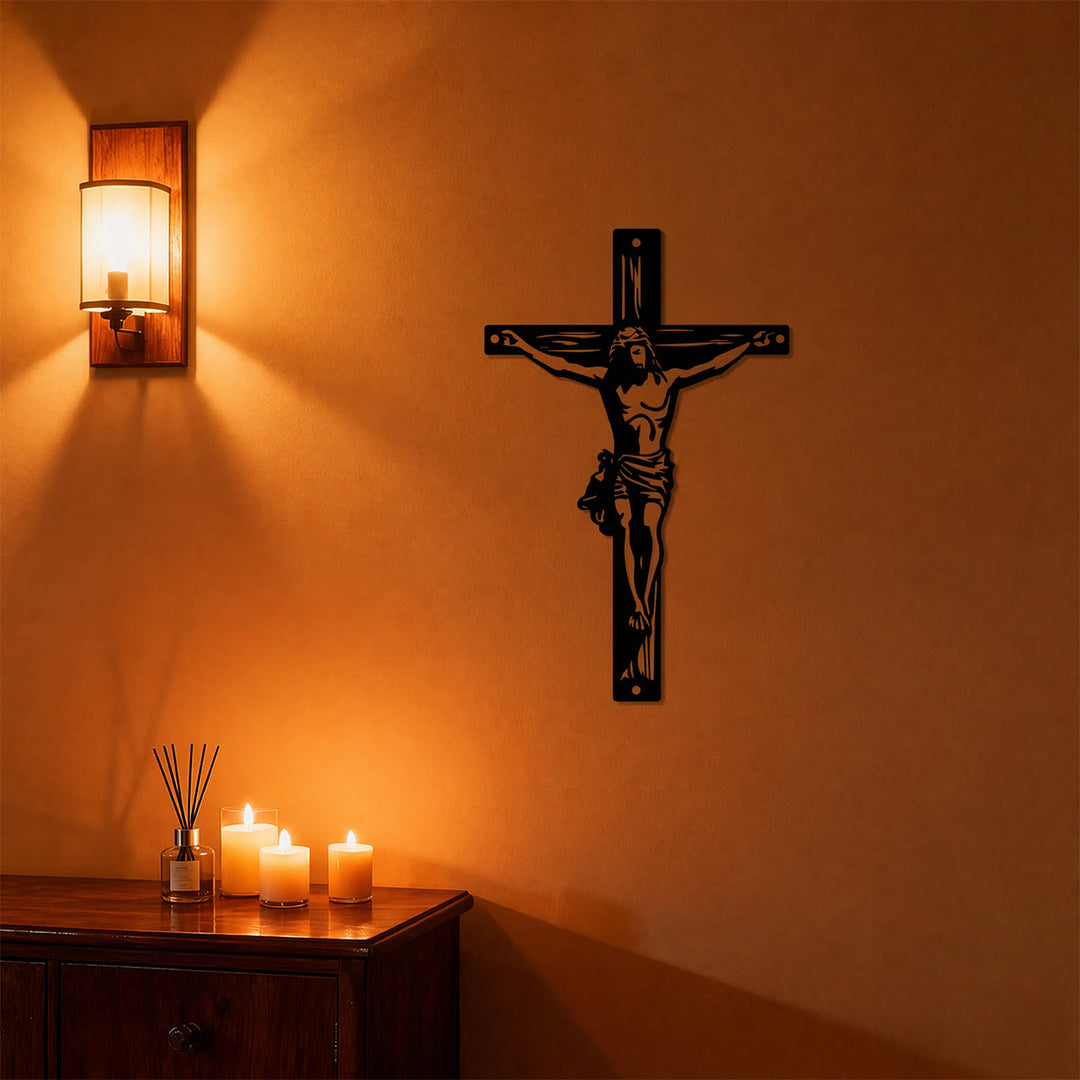 Christianartworkshop Jesus Crucifix Silhouette Metal Wall Decor: Timeless Emblem of Sacred Redemptive Grace - image 1