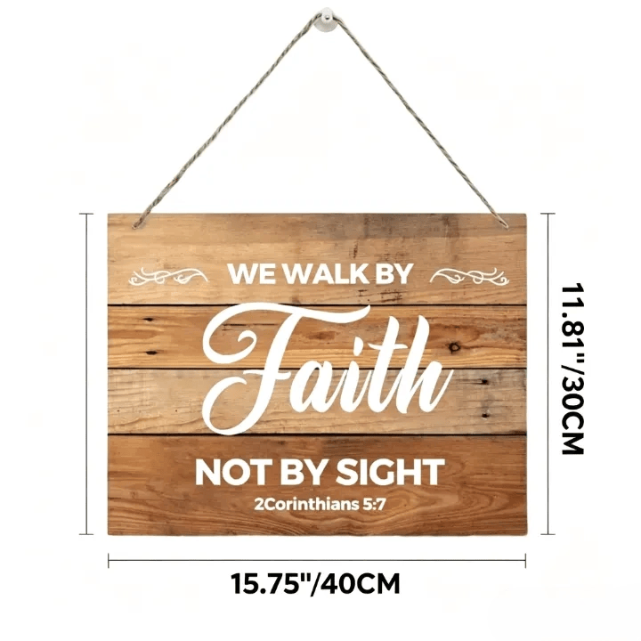 Christianartworkshop 2 Corinthians 5:7 Bible Verse Rustic Wooden Hanging Wall Decor: Emblem of Devotional Belief - 15.75''*11.81''*0.2''/40*30*0.5cm - image 5