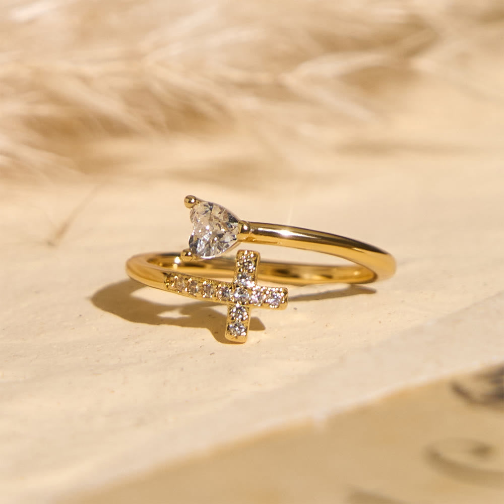 FREE Today: Two-Color Adjustable Ring with Paved Cross & Heart Zircon Accents: A Reminder of Sacred Grace - image 4