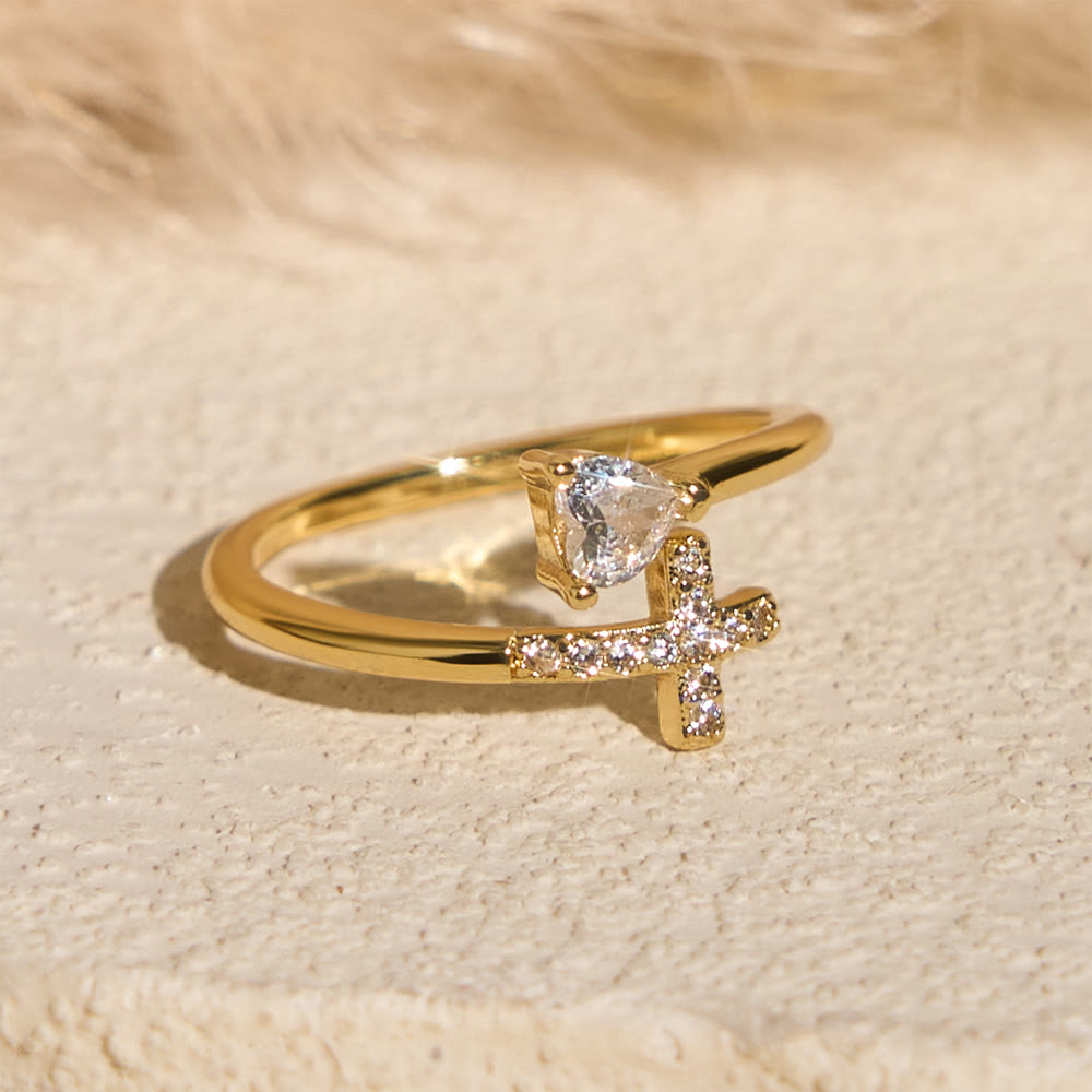 FREE Today: Two-Color Adjustable Ring with Paved Cross & Heart Zircon Accents: A Reminder of Sacred Grace - image 2